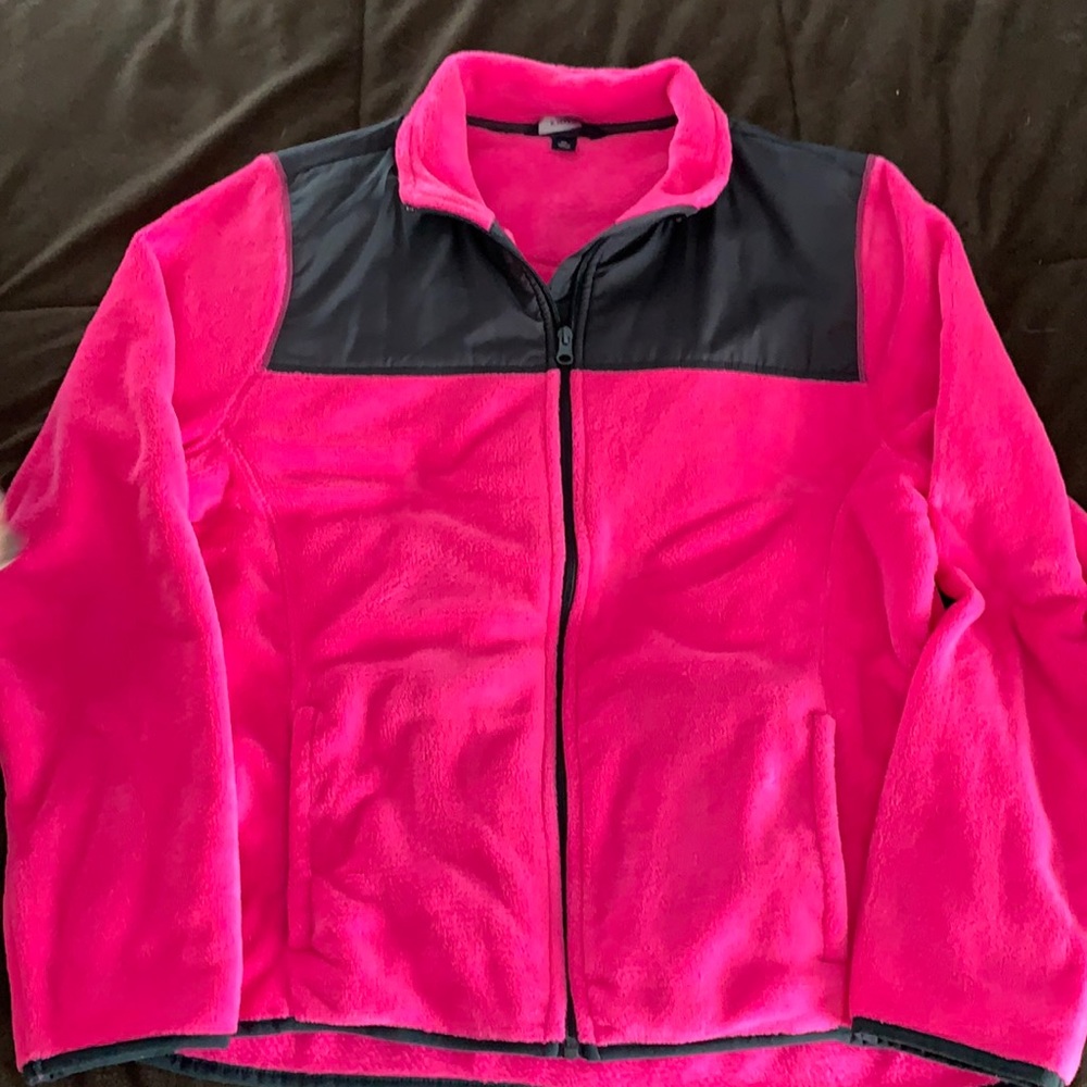 Women’s hot pink and black full zip sweatshirt